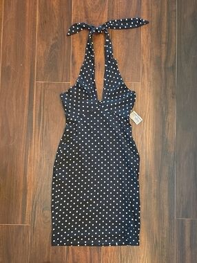American Apparel Black and White Polka Dot One-Shoulder Halter Dress